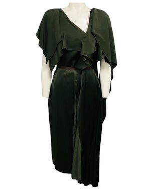 ROKSANDA ILINCIC GREEN SILK MIDI COCKTAIL DRESS